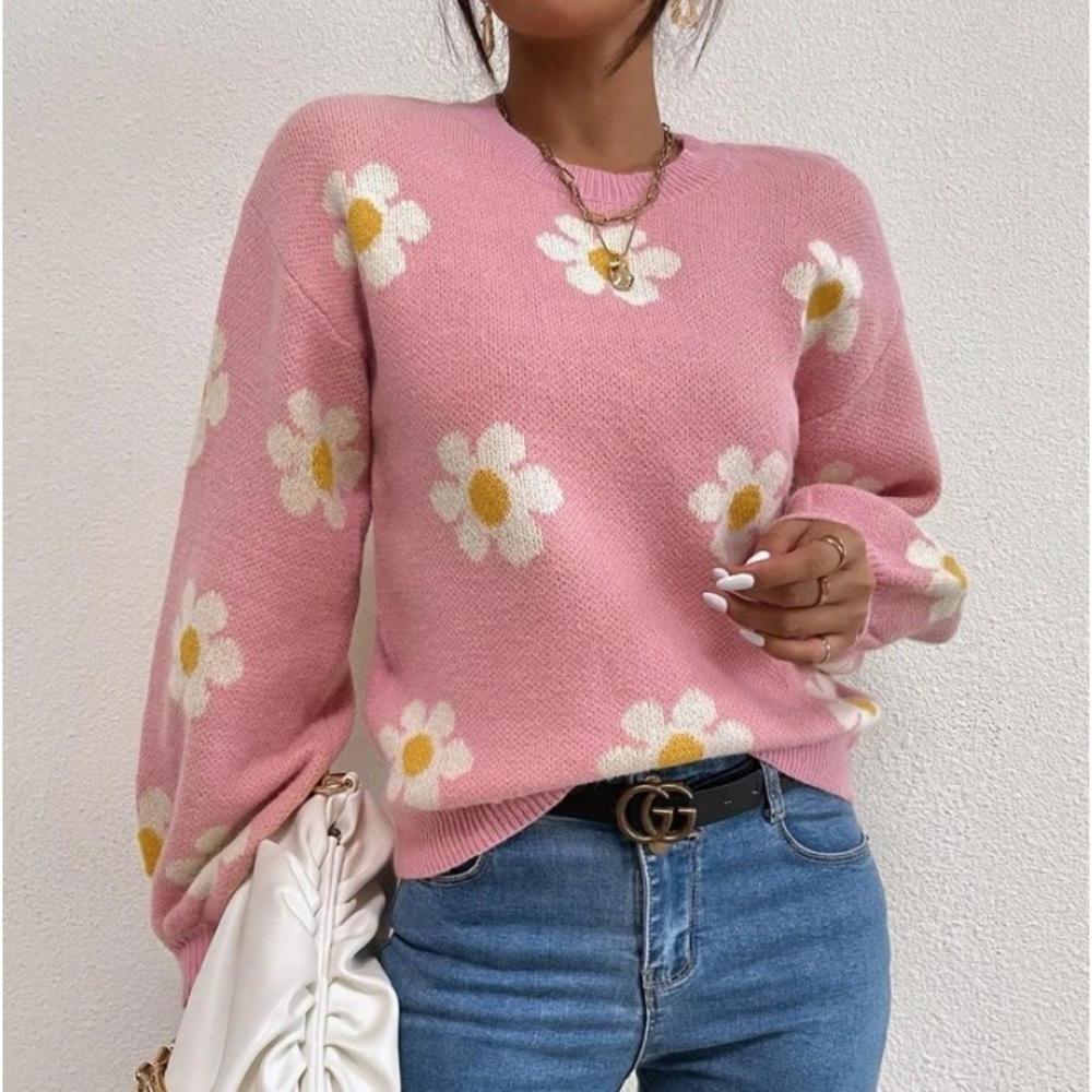 New Daisy pink floral pattern sweater